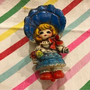 Vintage Holly Hobbie Plastic Blow Mold Christmas Ornament, Made in Japan
